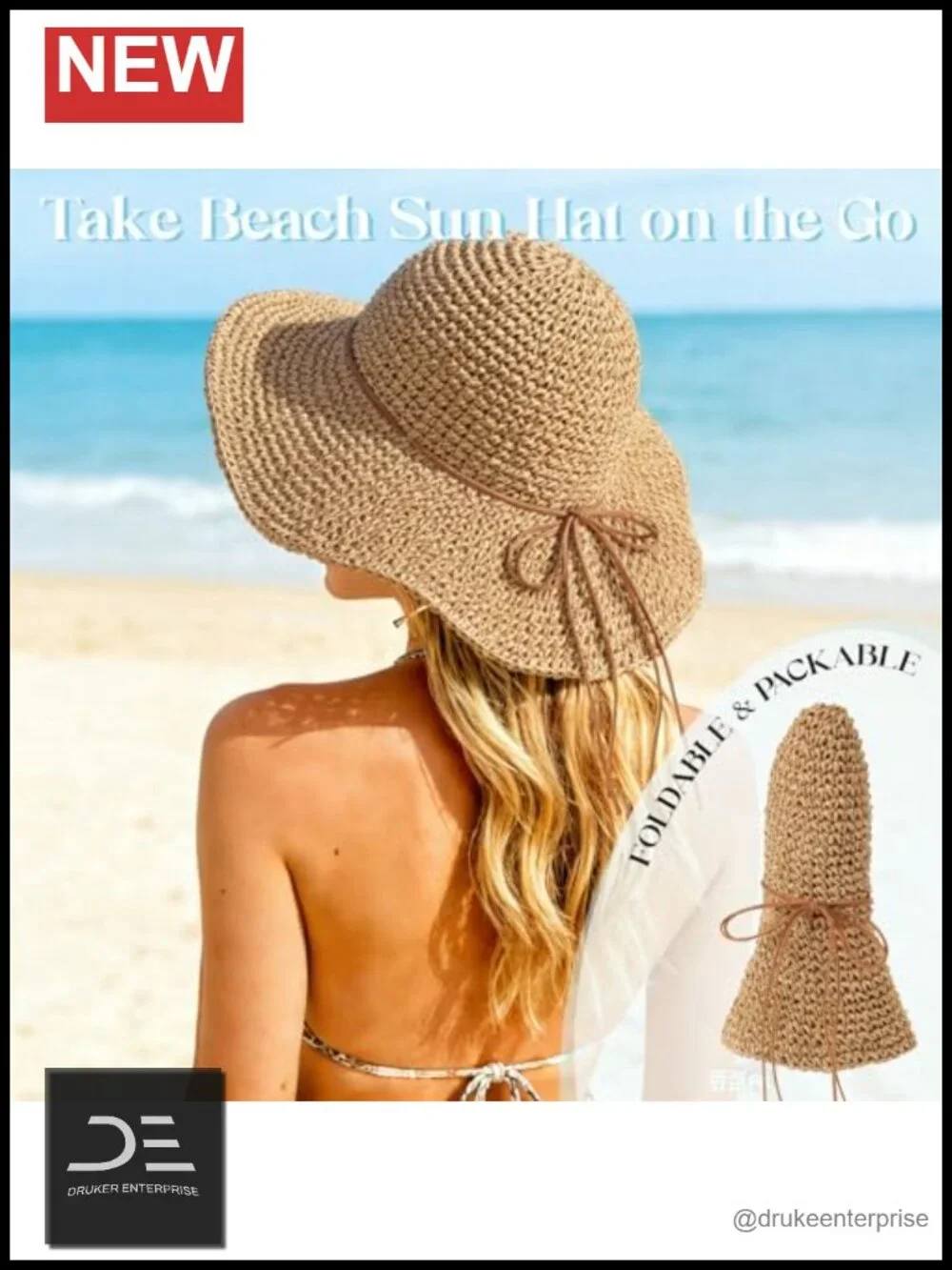 Floppy Wide Brim Straw Sun Hat Foldable Packable Roll up Travel Hat